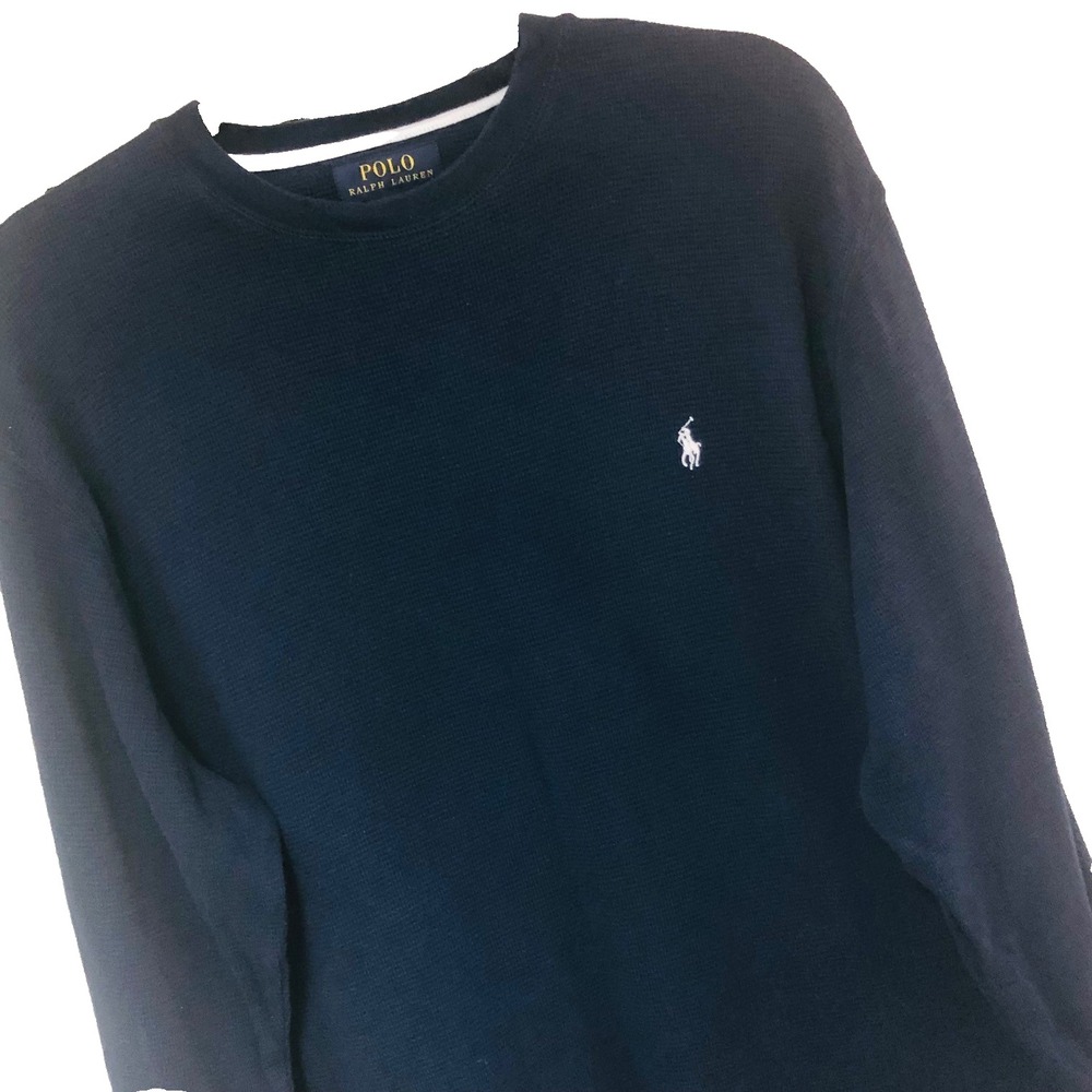 Polo Ralph Lauren Mens XL‎ Navy Thermal Pullover Sweater Top Waffle Embroider